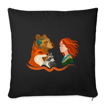 Girl with red hair and forest animals - Sofa pillowcase 17,3'' x 17,3'' (45 x 45 cm) - black - Front