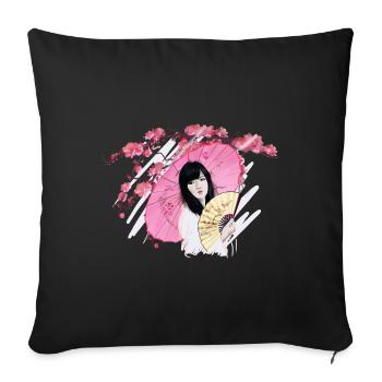 Design pour femmes japonaises avec parapluie - Housse de coussin décorative 45 x 45 cm - noir - Devant