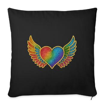 Rainbow Heart with Angel Wings Embroidery - Sofa pillowcase 17,3'' x 17,3'' (45 x 45 cm) - black - Front