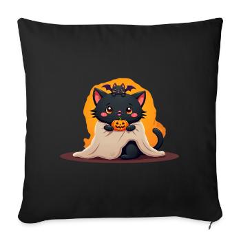 Halloween Cat with Halloween Pumpkin - Sofa pillowcase 17,3'' x 17,3'' (45 x 45 cm) - black - Front
