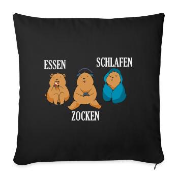 Food Gaming Sleeping Gamer Saying - Sofa pillowcase 17,3'' x 17,3'' (45 x 45 cm) - black - Front