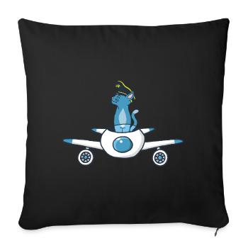 Airplane Pilot Cat - Sofa pillowcase 17,3'' x 17,3'' (45 x 45 cm) - black - Front