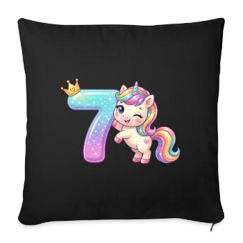 J’ai 7 ans de Kawaii Unicorn Girl Anniversaire - Housse de coussin décorative 45 x 45 cm - noir - Devant
