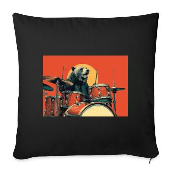 Wild Bear jouant de la batterie Rétro Vintage - Housse de coussin décorative 45 x 45 cm - noir - Devant