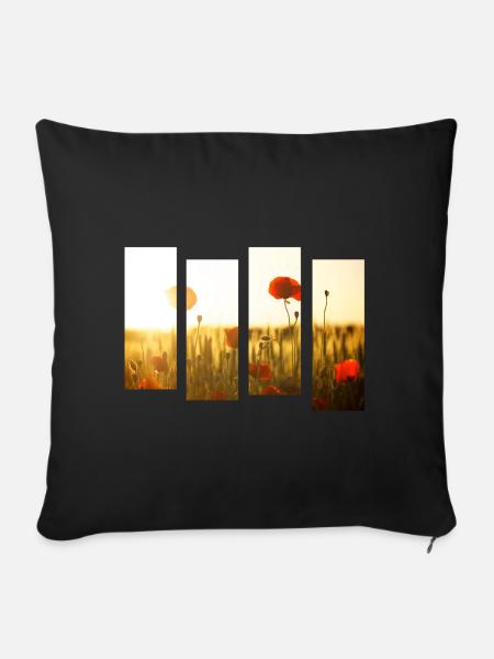 Champ de coquelicots - Housse de coussin décorative 45 x 45 cm - noir