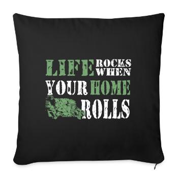 Camper Camping Life rocks when your home rolls - Sofakissenbezug 45 x 45 cm - Schwarz - Vorne