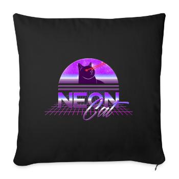 Cool chat néon vintage rétro avec des yeux laser - Housse de coussin décorative 45 x 45 cm - noir - Devant