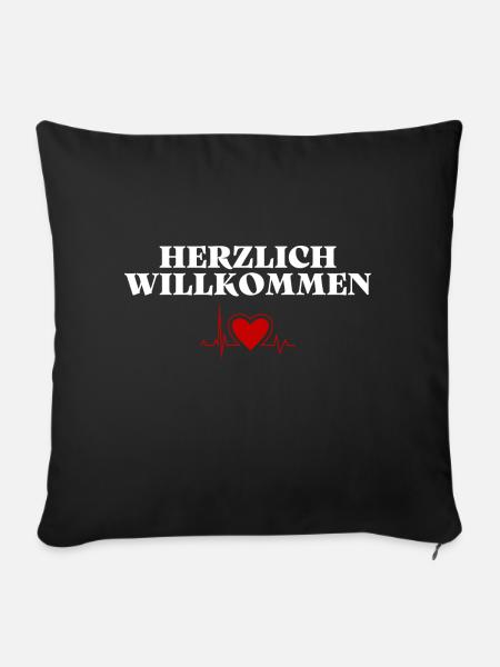 Herzlich Willkommen Herz Liebe - Sofakissenbezug 45 x 45 cm - Schwarz