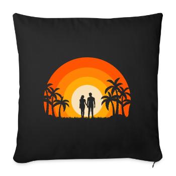 Coucher de soleil d’été Palm Tree Beach Océan Paradis Amour - Housse de coussin décorative 45 x 45 cm - noir - Devant