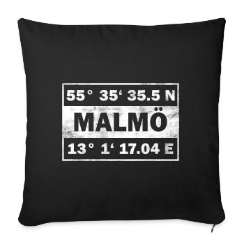 Malmö Coordonnées Ville Suède Malmö - Housse de coussin décorative 45 x 45 cm - noir - Devant