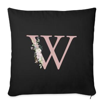 W Monogramme, Floral, Personnalisable - Housse de coussin décorative 45 x 45 cm - noir - Devant