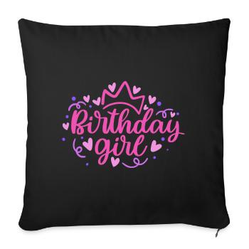 Anniversaire Girlie avec Couronne Coeur Confettis - Housse de coussin décorative 45 x 45 cm - noir - Devant