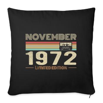 November 1972 Vintage Birthday Retro Tee - Housse de coussin décorative 45 x 45 cm - noir - Devant