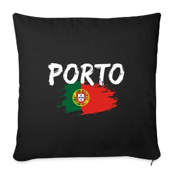 Drapeau de Porto Portugal - Housse de coussin décorative 45 x 45 cm - noir - Devant