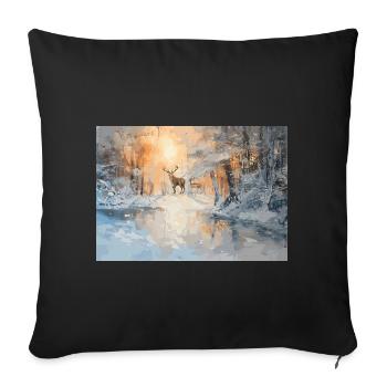 Majestic deer in the winter forest - Sofa pillowcase 17,3'' x 17,3'' (45 x 45 cm) - black - Front