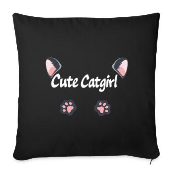 Mignonne fille-chat, expressions de chat, pattes - Housse de coussin décorative 45 x 45 cm - noir - Devant