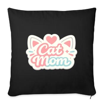 Motif pastel de maman chat - Housse de coussin décorative 45 x 45 cm - noir - Devant