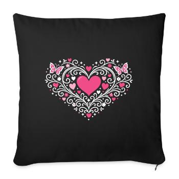 Heart Ornamented Roses Butterflies - Sofa pillowcase 17,3'' x 17,3'' (45 x 45 cm) - black - Front