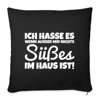 Spruch für alle Naschkatzen, die Süßes lieben - Sofakissenbezug 45 x 45 cm - Schwarz - Vorne