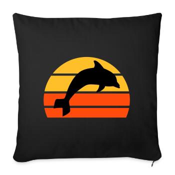 Jumping dolphin in front of a divided half sun - Sofa pillowcase 17,3'' x 17,3'' (45 x 45 cm) - black - Front
