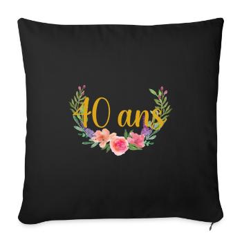 40 ans annivesraire floral - Housse de coussin décorative 45 x 45 cm - noir - Devant