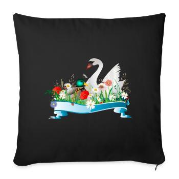 Swan and duck in the lake with spring-like shore - Sofa pillowcase 17,3'' x 17,3'' (45 x 45 cm) - black - Front