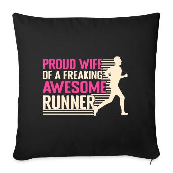 Courir fière épouse d’un marathonien génial - Housse de coussin décorative 45 x 45 cm - noir - Devant