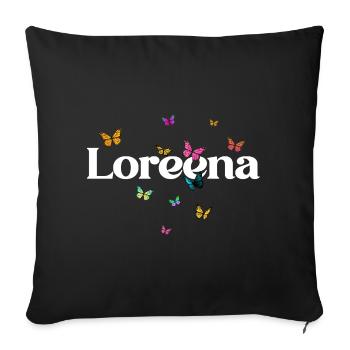 Beau prénom de fille LOREENA avec des papillons - Housse de coussin décorative 45 x 45 cm - noir - Devant