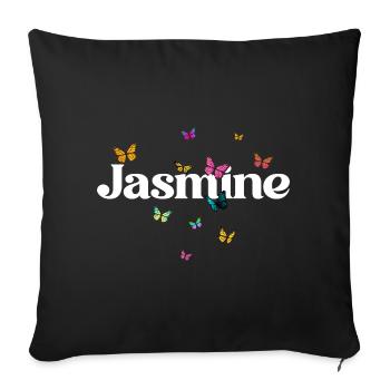 Schöner Mädchenname mit Schmetterlingen JASMINE - Sofakissenbezug 45 x 45 cm - Schwarz - Vorne