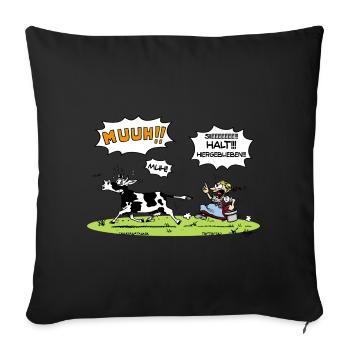 Zenzi von der Alm mit Kuh - Sofakissenbezug 45 x 45 cm - Schwarz - Vorne