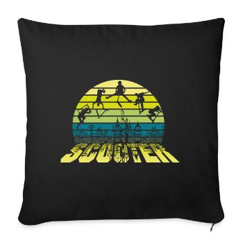 Cascades en trottinette rétro au-dessus de la ville - Housse de coussin décorative 45 x 45 cm - noir - Devant