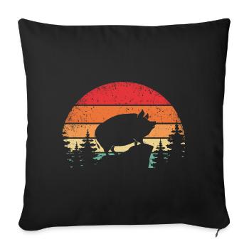 Cochon rétro Cochon ventru de caca - Housse de coussin décorative 45 x 45 cm - noir - Devant