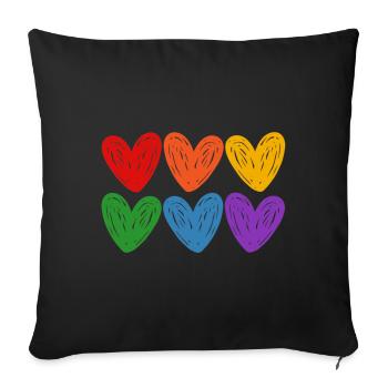 Cœurs arc-en-ciel LGBTQIA - Housse de coussin décorative 45 x 45 cm - noir - Devant