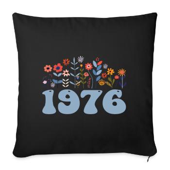 1976 Motif floral 1976 Thème floral 1976 - Housse de coussin décorative 45 x 45 cm - noir - Devant