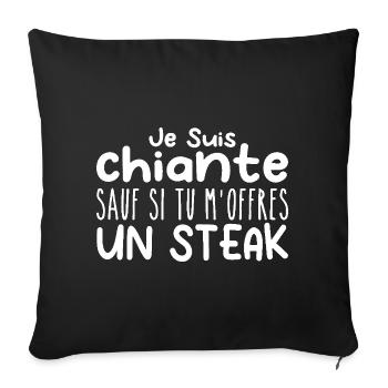 Femme qui adore : Steak. Design Drôle Humour - Housse de coussin décorative 45 x 45 cm - noir - Devant