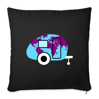Caravan World Map Caravan Camping Globetrotter - Sofa pillowcase 17,3'' x 17,3'' (45 x 45 cm) - black - Front