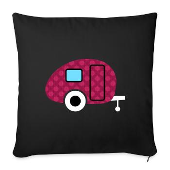 Caravane Caravane Fleurs Camping Camper Motif Fan - Housse de coussin décorative 45 x 45 cm - noir - Devant