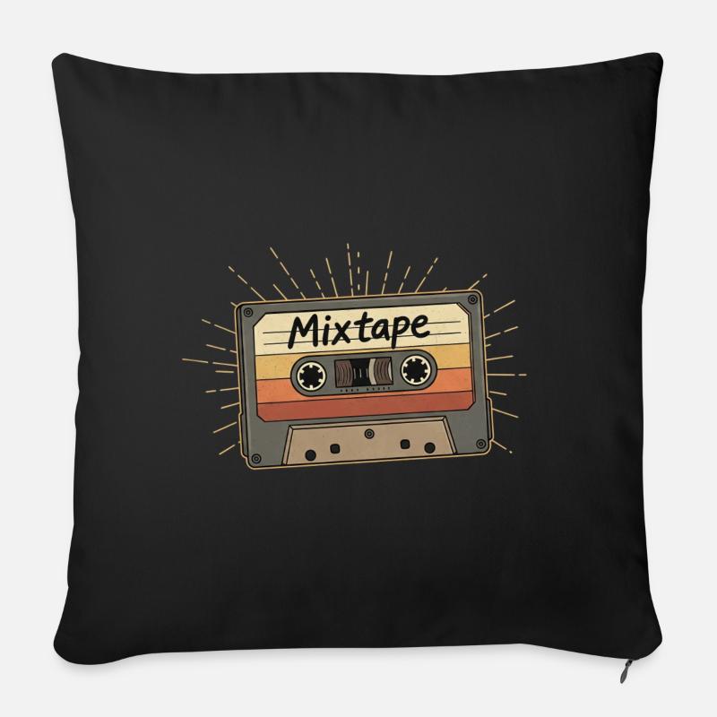 Cassette de mixtape rétro - Housse de coussin décorative 45 x 45 cm - noir