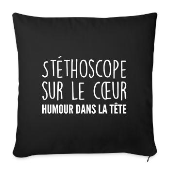 Stéthoscope au cœur, humour dans la tête - Housse de coussin décorative 45 x 45 cm - noir - Devant