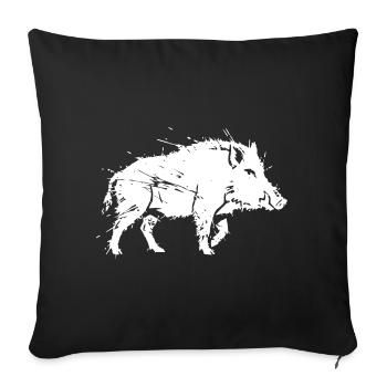 Vecteur de chasse griffée au grunge du sanglier sauvage - Housse de coussin décorative 45 x 45 cm - noir - Devant