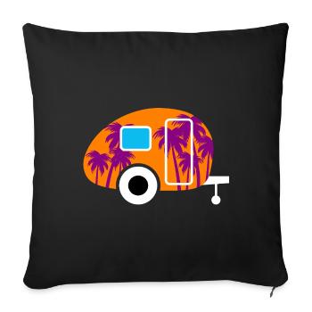 Caravane Palmiers Vacances en mer du Sud Camping Fan de caravane - Housse de coussin décorative 45 x 45 cm - noir - Devant