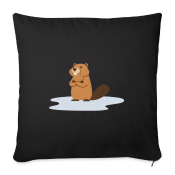 Frecher Biber à Pfütze / Castor dans la flaque - Housse de coussin décorative 45 x 45 cm - noir - Devant