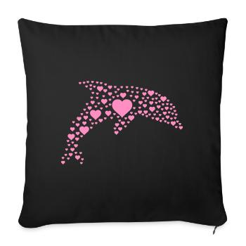 Dolphin with small hearts - Sofa pillowcase 17,3'' x 17,3'' (45 x 45 cm) - black - Front