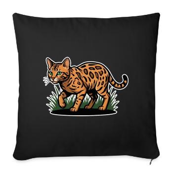 Chat Bengal Tacheté Maraude Forêt Vintage - Housse de coussin décorative 45 x 45 cm - noir - Devant