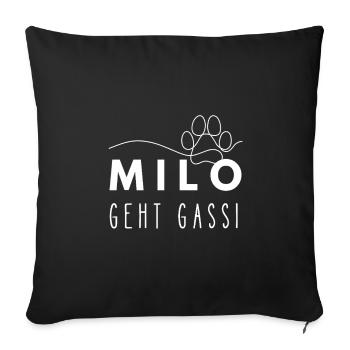 Milo geht Gassi Namensshirt Hundepfote Hundeleine - Sofakissenbezug 45 x 45 cm - Schwarz - Vorne