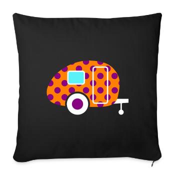 Caravan Wohnwagen Dots Punkte orange 50er Retro - Sofakissenbezug 45 x 45 cm - Schwarz - Vorne