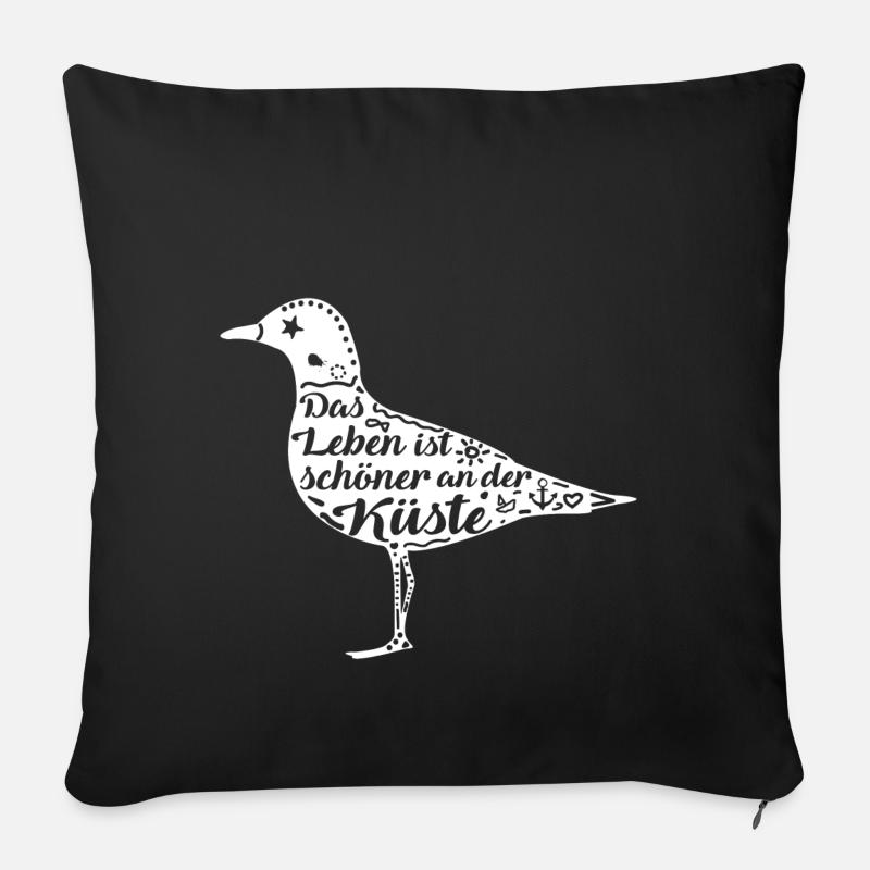 Möwe | Meer | Das Leben ist schöner an der Küste - Sofakissenbezug 45 x 45 cm - Schwarz