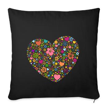 Coeur fleurs fleurs signe de la paix Yin et Yang - Housse de coussin décorative 45 x 45 cm - noir - Devant