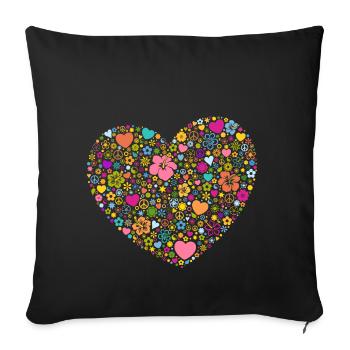 Hearts Flowers Blossoms Peace Sign Yin and Yang - Sofa pillowcase 17,3'' x 17,3'' (45 x 45 cm) - black - Front