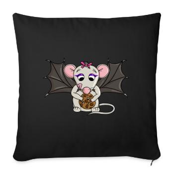 Une souris chauve-souris trouve un cookie à l’Halloween - Housse de coussin décorative 45 x 45 cm - noir - Devant